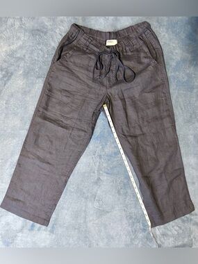 Allen Allen Relaxed Drawstring 100% Linen Pants - Charcoal